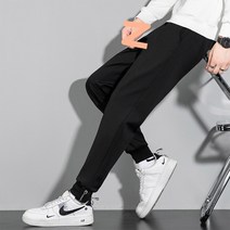DFMEI 캐주얼 팬츠 남 여름 가을 슬림 심플 백발 정장 남 밴딩 허리 길이