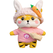 PKTOYS 귀여운 행운 건강 동물 봉제 인형 재물 장식 호랑이 인형 쿠션 생일 크리스마스 선물, 무 토끼 헤어 벨트 파우더 곰 스웨터 배낭 안경, 30cm