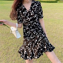 [오노마] ONM 여름 꽃무늬 랩원피스 하늘하늘한 하객 원피스 블랙