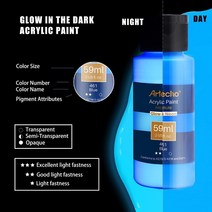 Artecho Fluorescent Paint Emitting Paint 6x59ml Blacklight Paint Noctilucent Glow in the Dark 페, 단일옵션