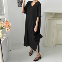 린티 V넥 롱 원피스 빅사이즈 오버핏 브이넥원피스 여름원피스 반팔원피스 박스핏 여성용