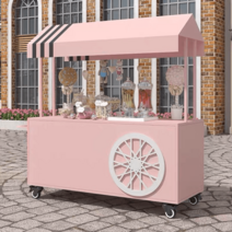 마차매대 이동식 플리마켓 푸드트럭 노점 꽃 야시장 판촉대 이동 간식 차, 손잡이포함180x60x190핑크