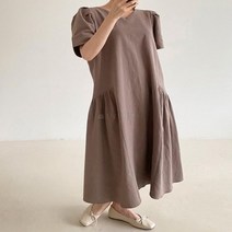 다잇템 여자 박시 린넨원단 반팔 언발 롱원피스 (8768681)