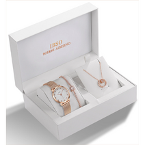 [셀린느가죽팔찌] IBSO 여자 시계 로즈골드 메탈시계 목걸이 팔찌 세트 시계선물 여자시계