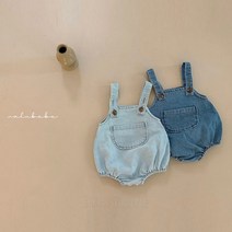 [마씨엘]데님멜빵슈트신생아 백일 돌 아기바디수트 동대문 남대문아동복 아기옷