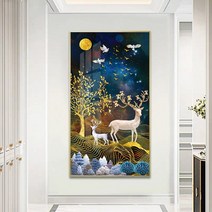 MINJING 3D전체DIY 큐빅 보석 십자수세트 경치 만화 동물 꽃사슴 두 마리 취미생활 비즈십자수 집들이 선물 생일, 1세트, 60x100cm