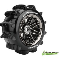 LOUISE RC L-T3290BC ST-PADDLE 1/8 STADIUM TRUCK TIRE / SPORT BLACK CHROME SPOKE RIM HEX 17MM 본딩완료(반대분) (1/8몬스터타이어)