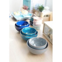 국산 세련 감각 그라데이션 공기 대접 예쁜주방용품 밥그릇, 대접/진블루