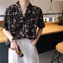 반팔 꽃무늬 봄 가을 여성 셔츠
