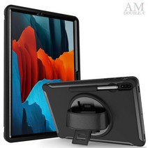 갤럭시탭 S A 8 7 6 5 FE 울트라 플러스 라이트 E 핸드스트랩 거치대 태블릿 하드 케이스, atn103 블랙