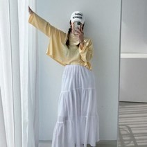 옷자락 [옷자락] 여자 플레어 티어드 코튼 봄 롱스커트