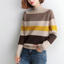 [오늘발송] 스타일아유 여성 스트라이프 반폴라 니트 루즈핏 니트티셔츠