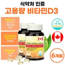 캐나다 직수입 비타민D 썬앤디 5000iu 고함량 약 6개월분 연질 캡슐 50대 60대 여성 남자 부모님 선물 세트 친척 명절 비타민D3 비타민디 비타민dd3 프리미엄 식약처 인정, 180정 x 1개 (6개월분)