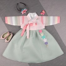 [럭셔리한복] 544.예중기분녹(여) _ 아동한복 여아한복 돌한복 유아 아이한복 물실크원단 색동 저고리 전통스타일