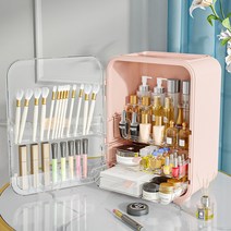 Zoomland 화장품 정리함 특대형 멀티 화장품 수납함 투명 덮개형 하이클래스 화장품 정리함 특대형 서랍형 화장품 정리함 쿠션 팩트 정리함 아크릴 립스틱정리함, 핑크색