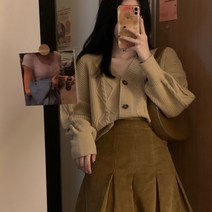 니트가디건세트 작은 키커 보이는 코디 여성 봄가을 계절 클래식 핏아우터 스웨터 스커트다 3753192693