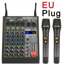 LOMEHO 믹싱 콘솔 4 채널 사운드 믹서 2 무선 마이크 48V 팬텀 전원 16 DSP, 없음, 러시아+EU PLUG