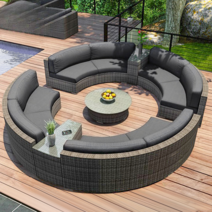 야외 라탄소파세트 등나무 반원형 쇼파 방수쿠션 카페 호텔 펜션 테라스 루프탑, 콤비네이션, 콤보 B 이코노미 (철제 프레임)