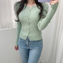 포디룩 (6c) 여리한 어깨 굵은골지 슬림핏 가디건