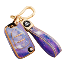 굿카굿즈 현대 기아 대리석 마블 폴딩키 키케이스 3버튼 키홀더, 마블 퍼플