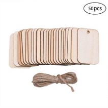 DIY 나무 공예 용 대마 로프와 직사각형 모양의 천연 나무 조각 웨딩 생일 선물 태그 크리스마스 장식 펜던트, 100pcs