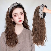 Ymeng 여성 롱 웨이브 헤어밴드 가발일체형, 일체형, 색깔2