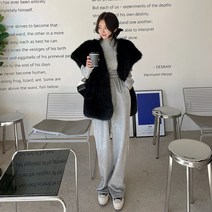 수입 밍크 조끼 퍼 베스트 자켓 명품 모피조끼 폭스 토끼 털조끼 인조 밍크조끼 중간 길이 겨울 모피 여성용 모 여우 모피 흰색 검은 색 겨울 새 민소매 탑