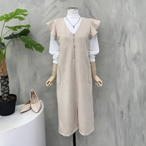 [행복여] 샐리 날개 프릴 브이넥 반집업 뷔스티에 원피스