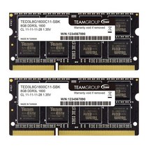 TEAMGROUP 엘리트 DDR3L 16GB 키트 (2 x 8GB) 1600MHz PC312800 CL11 언버퍼드 비 ECC 1.35V SODIMM 204핀 노트북 PC 컴퓨터, 1600MHz -16GB Kit (2x8GB)