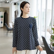 모슬린 엄마옷 나염 라운드 긴팔 티셔츠 ETS302052 마담 미시옷 중년여성의류 빅사이즈 50대 60대여성옷