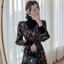 여자 목티원피스 터틀넥 원피스 폴라 겨울 하객 결혼식 하이넥 여성 플러스 꽃 벨벳 얇은 베