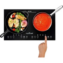 정품 NutriChef 이중 인덕션 쿡탑 - 휴대용 120V 디지털 세라믹 듀얼 버너(어린이 안전 잠금 장치 포함) 평면 주철 팬 1800와트 터치 센서 제어 12개 컨트롤과, Double