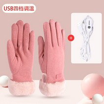 열선 장갑 USB 충전 여성용 자전거 방한 바이크, 핑크 + 충전기