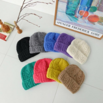 옷자락 [옷자락] 여자 꽈배기 귀여운 베이직 단색 니트 숏 비니, FREE, C2568_아이보리