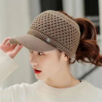 벌짚 캡 여성 자외선차단 니트 모자 털