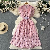 글로벌히스 유니크 복고풍 레트로 도트 땡땡이 쉬폰 여성 원피스 봄 여름 휴가 해변 비치 바캉스 여행 여자 캐주얼 심플 빈티지 GH128-344