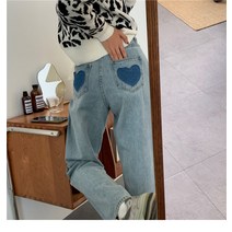 일자핏스키니 빅사이즈 사랑하트 스트레이트진 여성 봄계절 와이드 루즈핏 슬림핏 개성 팬츠 3767558560
