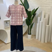 파파야 [NC벡화점]파파야 체크 니트 반팔 가디건 PNLRCD019A