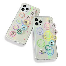 홀로그램 스마일 체인 투명 스트랩 아이폰 케이스