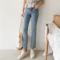 [오버나인] 여자 히든 밴딩 데님 날씬핏 노수선 슬림 일자 청바지