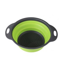접이식 실리콘 소쿠리 원형 드레인 소쿠리 스트레이너 바구니 과일 야채 세척 손잡이 배수구 포함 주방 도구, green