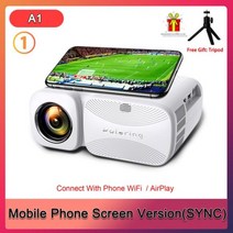 스마트 빔 미니 프로젝터 Polaring-A1 1080P HD 4K 비디오 프로젝터 200Ansi 9000 루멘 홈 시네마 캠핑 야외, A1 Phone Screen_EU 플러그