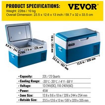 김치냉장고 스탠드형 미니 VEVOR-20L 22L 자동차 냉장고 미니 냉동고 휴대용 압축기 쿨러 12/24V DC 110-2, 02 22L  23QT