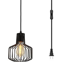 riomasee Plug in Pendant Lighting 14.27 Ft Hanging Cord with On/Off Switch Industrial Black Wire Ca, 01 Black