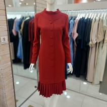 JJ JIGOTT 제이제이지고트 하프넥 버튼 슬림핏 플리츠 원피스 GJCA0OP50/레드 다크블루