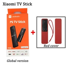 글로벌 버전 xiaomi tv 스틱 안드로이드 9.0 hdmi 호환 스트리밍 미디어, EU 플러그, 레드 풀 커버 추가