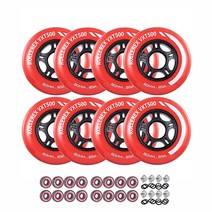Rollerex VXT500 인라인 스케이트 휠 (베어링 스페이서 및 와셔 포함 8팩) (사이즈 및 색상 옵션 사용 가능) - 실내 실외 하키 - 롤러 블레이드 휠 교체용(7, Rocket Red