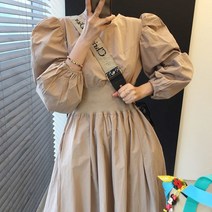 바스락원피스 가을 하객 스냅 촬영 롱 드레스 퍼프 소매 연말모임 데이트 여친 룩