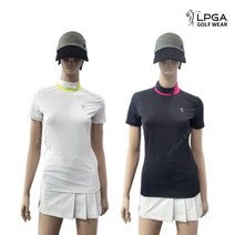 LPGA 골프 웨어 여성 여름 신축성 변형넥 배색 반팔 티셔츠 L212TS530P