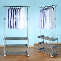 대성 정품(국산)이동식튼튼행거2단~4단행거 스탠드옷걸이 고정식행거 고정식옷걸이 행거, 08.이동식 선반행거 3단(그레이)